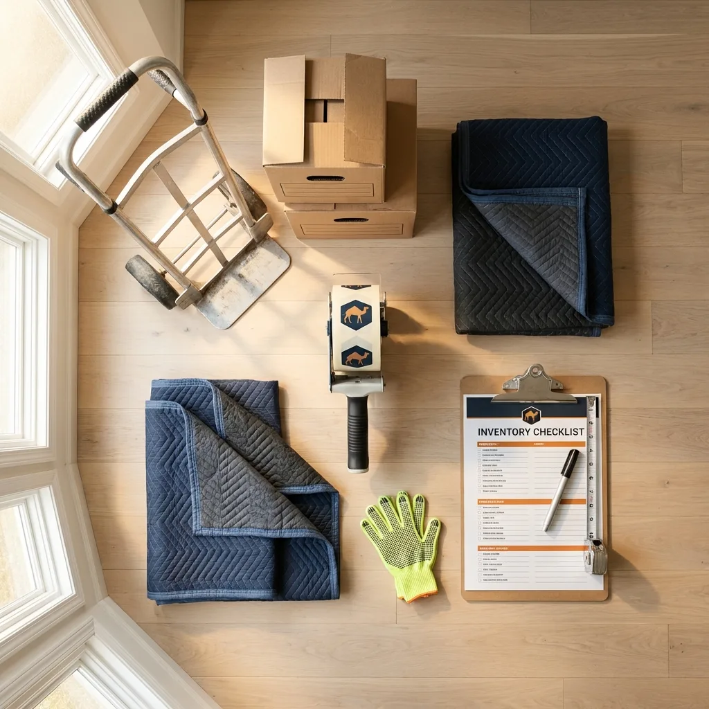 Professional moving supplies and packing materials layout for Divernon residential relocations